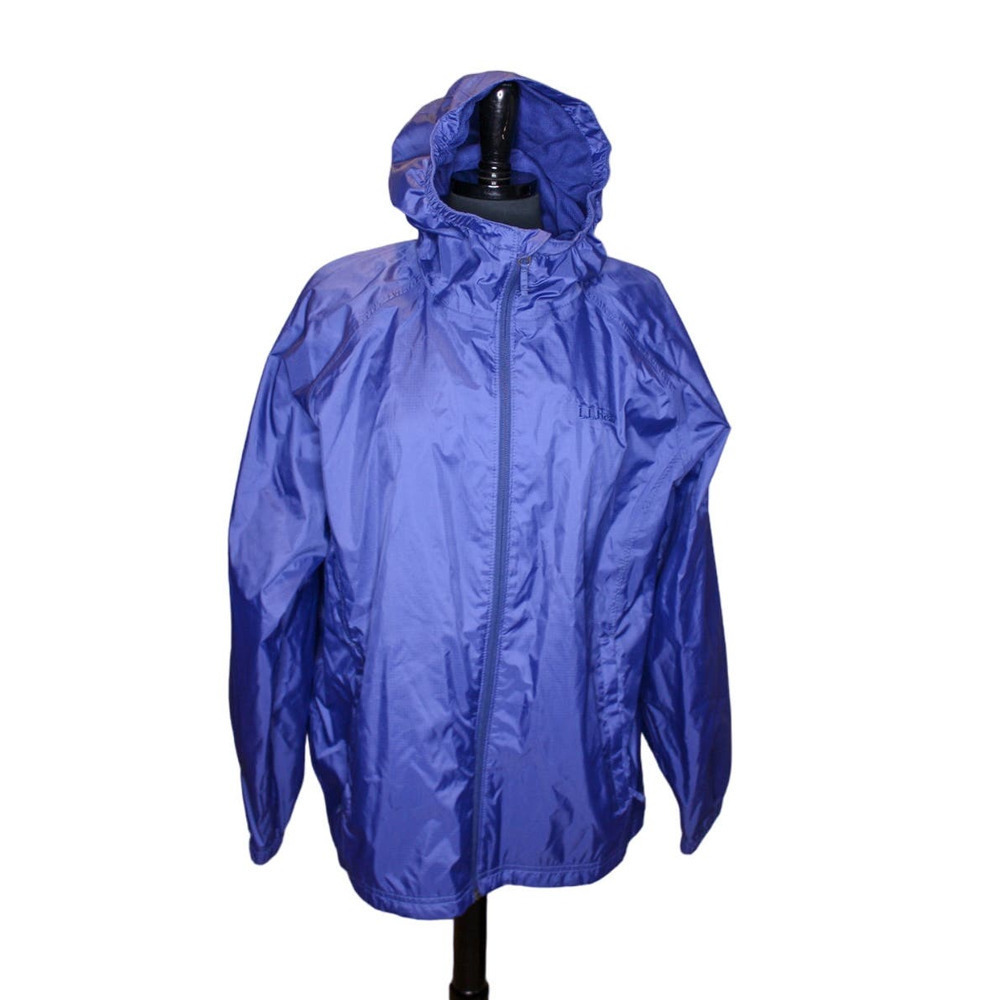 LL Bean Rain Jacket Blue Nylon Hooded Size L Regular